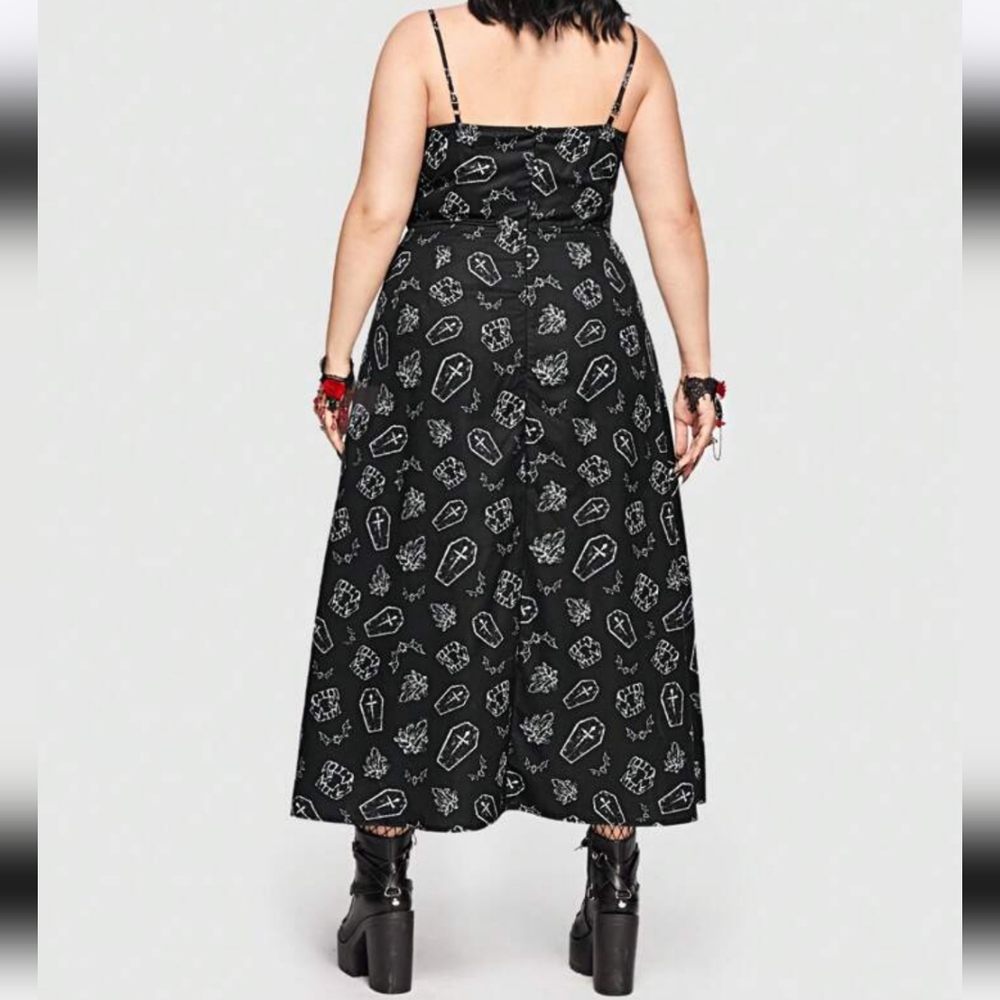 Black Gothic Coffin Print Maxi Dress - Picture 2 of 8